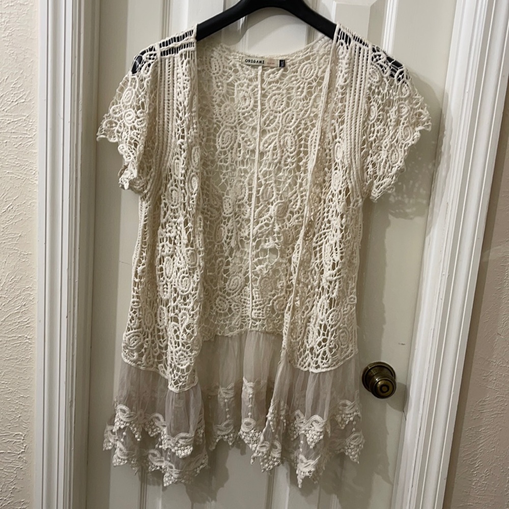 Crocheted and lace cardigan